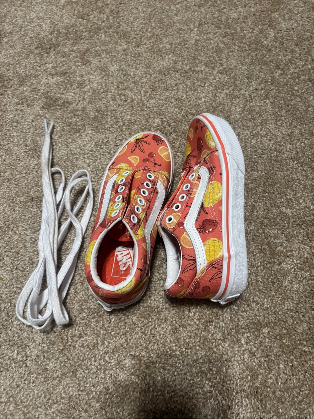 Vans Kids Orange Fruit-Print Old Skool Sneakers with White Stripe
